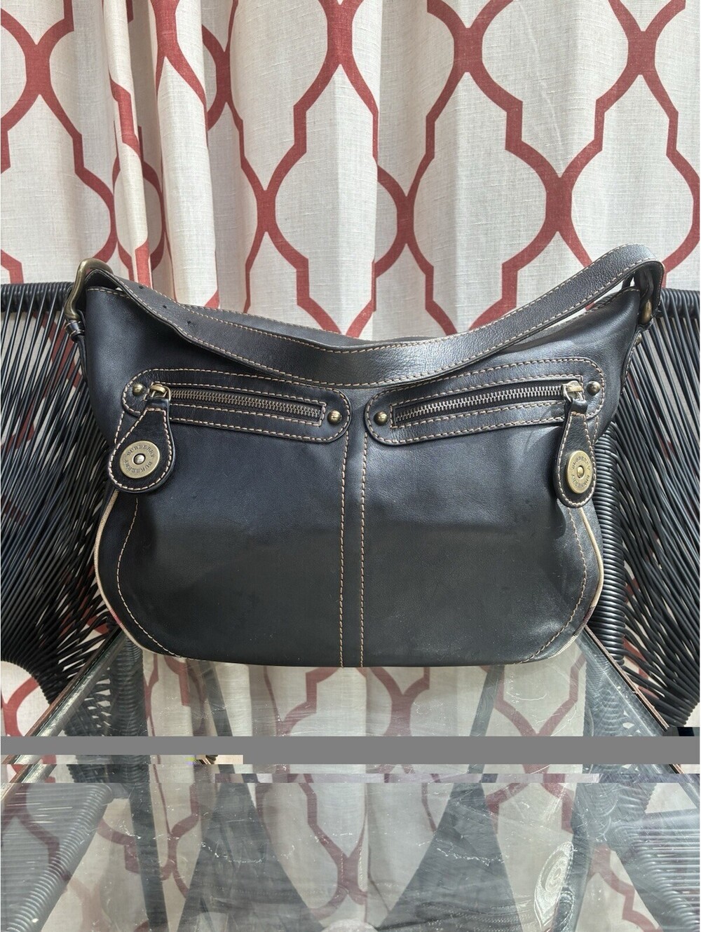 Burberry Black Leather Nova Check Trim Hobo Shoulder Bag Auth COA 15x11